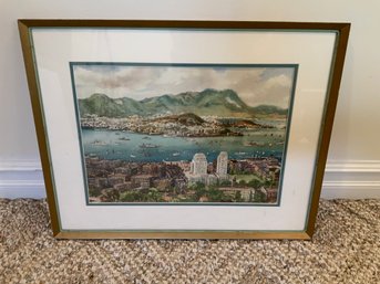 Vintage Watercolor Of Hong Kong Harbor