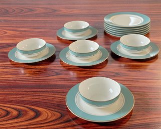 Soup Or Salad Bowl And 9 Inch Plate House Of ERTE  Luxe Turquoise And 24k Gold Set Of 14  MINT