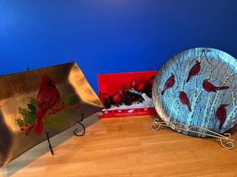 Beautiful Cardinal Plates And Singing Birds