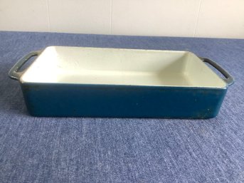 Mid Century Denmark Blue And White Enameled Cast Iron Casserole Dish
