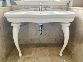 A 44 Inch Porcelain Console Sink With Cabriole Legs And Satin Nickel Jado Faucet - Bath 2A