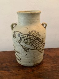 Fish & Lobster Painted Pottery Jug