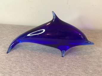 Vintage Cobalt Blue Glass Dolphin