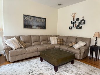 Beautiful Lane Furniture Beige Genuine Leather Reclining Seven Piece Sectional Sofa