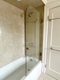 A Glass Shower Guard With Satin Nickel Hardware - Bath 2A
