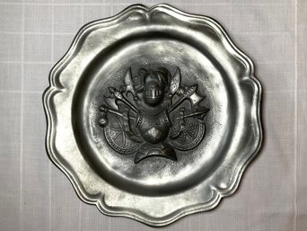 A Vintage Embossed Pewter Suit Of Armor Wall Hanging Plate