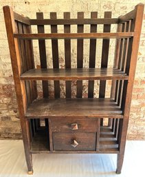 Vintage Mission Style Solid Wood Book Shelf With Drawer