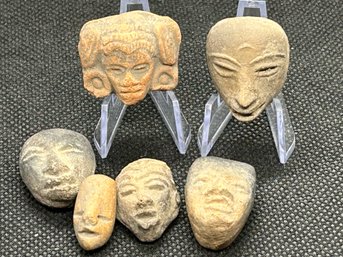 Fine Grouping Of 6 Ancient Pre-Columbian TEOTIHUACAN Terra Cotta Heads- 200-700 A.D.