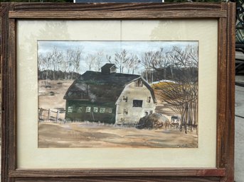 Original Watercolor Of A Rustic American Barn, Signed & Dated (1978)