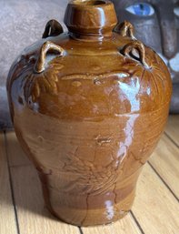Antique Circa 1920s Chinese Glazed Pottery Rice Wine Jug