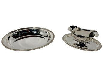 Christofle Silver Plate Serving Dish And Attached Saucer