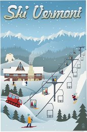 Lantern Press Vermont Retro Ski Resort Framed Poster