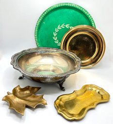 Extra Large Silverplate Bowl, Bronze Leaf Trinket Tray, Metal Platters & More