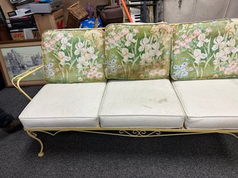 Yellow Iron Love Seat And Two End Tables With Glass Tops