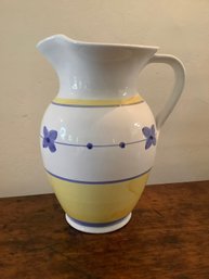 Stamped Floral Yellow & Blue Pitcher