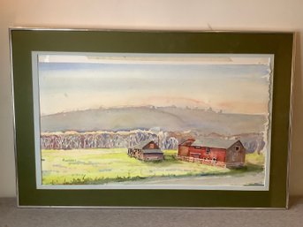 Signed Watercolor Of Barn On Land