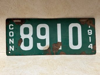 1914 Connecticut Porcelain License Plate