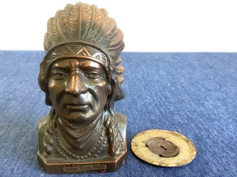 Vintage Indian Head Cast Iron Coin Bank