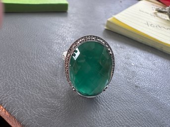 Sterling Silver Ladies Ring With  Green Stone