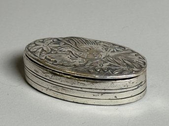 Antique 800 Silver Repousse Bird & Flower Pill Box