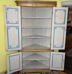 Antique Country Pine Corner Cupboard, Painted Interior