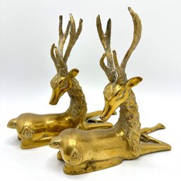 Pair Vintage Brass Deer Figurines