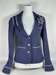 Chanel Camellia Navy Jacket With Floral Pin