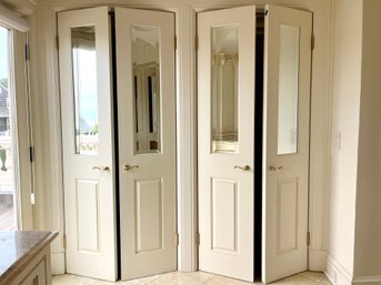 2 Pairs Of Beveled Mirror - Wood Doors - Van Morris 5 Knuckle Brass Hinges - 35' Opening Each - Primary Bath