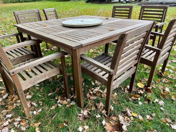A 60 Inch Square Wood Patio Table Set - 8 Chairs