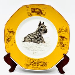 Hermes Chasse Yellow Octagonal Porcelain Plate With  Scottish Terrier Dog