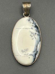 Large Vintage Sterling Silver WHITE DENDRITE OPAL Pendant