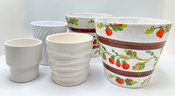 Pair Vintage Italian Hand Painted Planters & 3 Ceramic Flower Pots