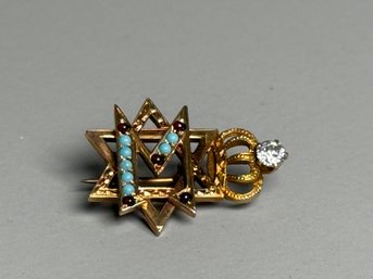 Vintage Delta Sigma Delta Gold, Turquoise & Garnet Star Of David Fraternity Pin