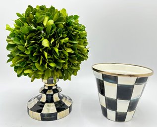 MacKenzie Childs Royal Check Architects Centerpiece & Courtly Check Enamel Flower Pot