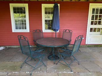 Green Wrought Iron Mesh Table And 4 Bouncy Chairs (7 Pc.)