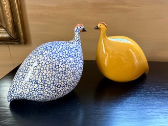 Pair Of La Pintade Caillard Ceramic Guinea Hen Sculptures