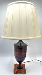 Vintage Solid Wood Table Lamp With Carved Leaves, Hand Painted With Inlays