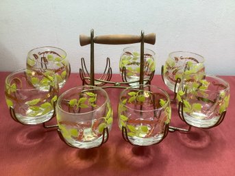 Mid Century Roly Poly Tumblers And Caddy