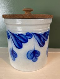 Eldreth Salt Glazed Pottery Wood Covered Crock Cannister