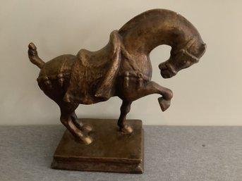 Equestrian Horse Statue Dressage Gilded Brass Patina Stand