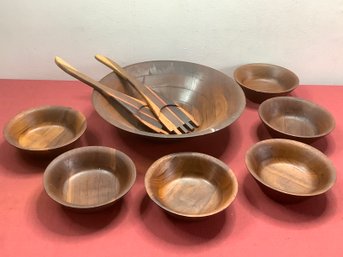 Burl Walnut Wooden Salad Serving Set