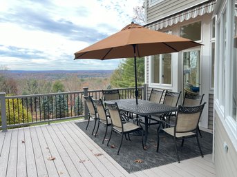 Nice Aluminum Patio Table Set With 8 Chairs, Umbrella, And Rug
