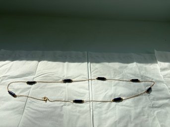 Vintage Italian Marked 14k Gold And Lapis Lazuli Station Necklace