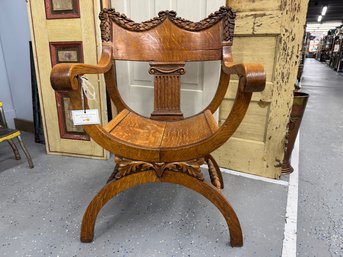 Antique Carved Oak Savonarola Chair
