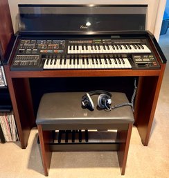 Vintage Yamaha Electone Organ Model MR-700T With Headphones And Bench