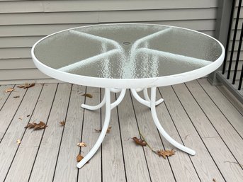 White Aluminum Patio Table With Glass Top