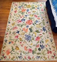 Vintage Hand Woven Area Rug With Roses Flowers (Approximately 9 By 5.5 Feet)