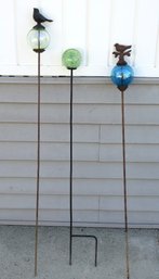 3 Colorful Garden Stakes, Two With Bird Finials