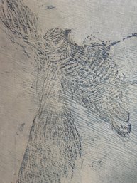 Large Bird Print In Muted Olive And Blue-Gray  22  30 In.