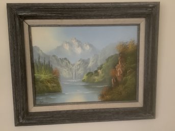 Signed Waterfall Scene Oil Canvas